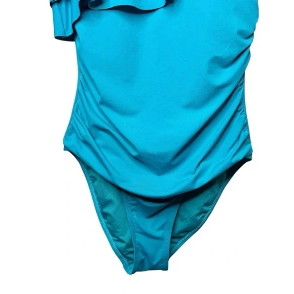 NEW Tahari Teal Blue One Shoulder Ruffle Women’s One piece Swinsuit Sz 6 - Picture 5 of 11